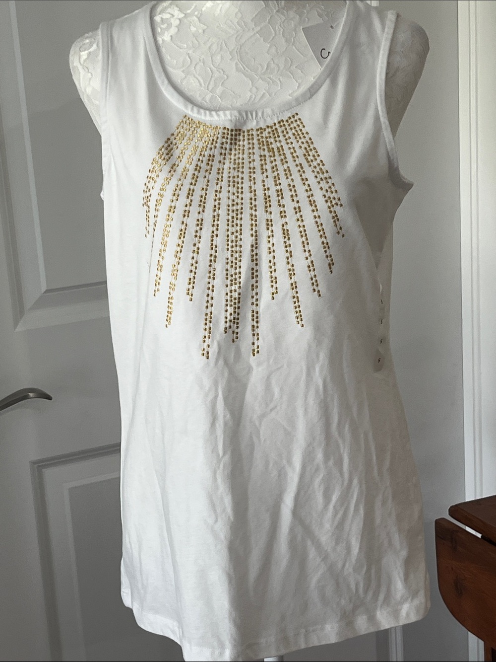 Coral Bay White Tank Top with Gold Stud Accents